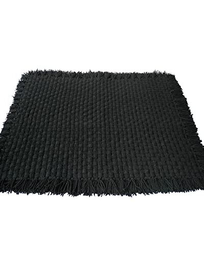 CRM TRADERS Woolen Puja Aasan Mat for Prayers - Handmade Decorative Pooja Mat 20 x 22 inch (Black)