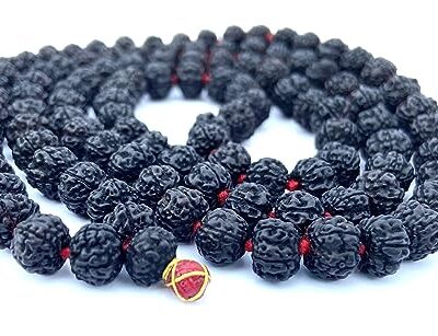 Original Rudraksha Panchmukhi Mala (Black, 9-10mm) for Wearing and Japa Mala (5 Mukhi Mala, 108 Beads Mala Rosary Garland) (Black)