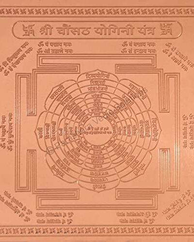 Pran pratishthit Chausath Yogini Yantra / 64 Yogini Yantra - Copper - (6 x 6 inches, Brown)