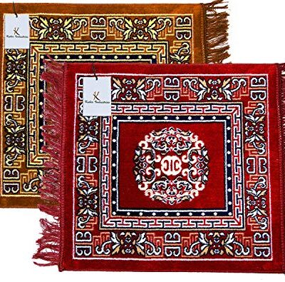 Aasan/Pooja Meditation Multipurpose Velvet Rug Prayer Mat (CTKTC33953, Gold & Maroon, 2x2 ft), 2 Pieces, Rectangular